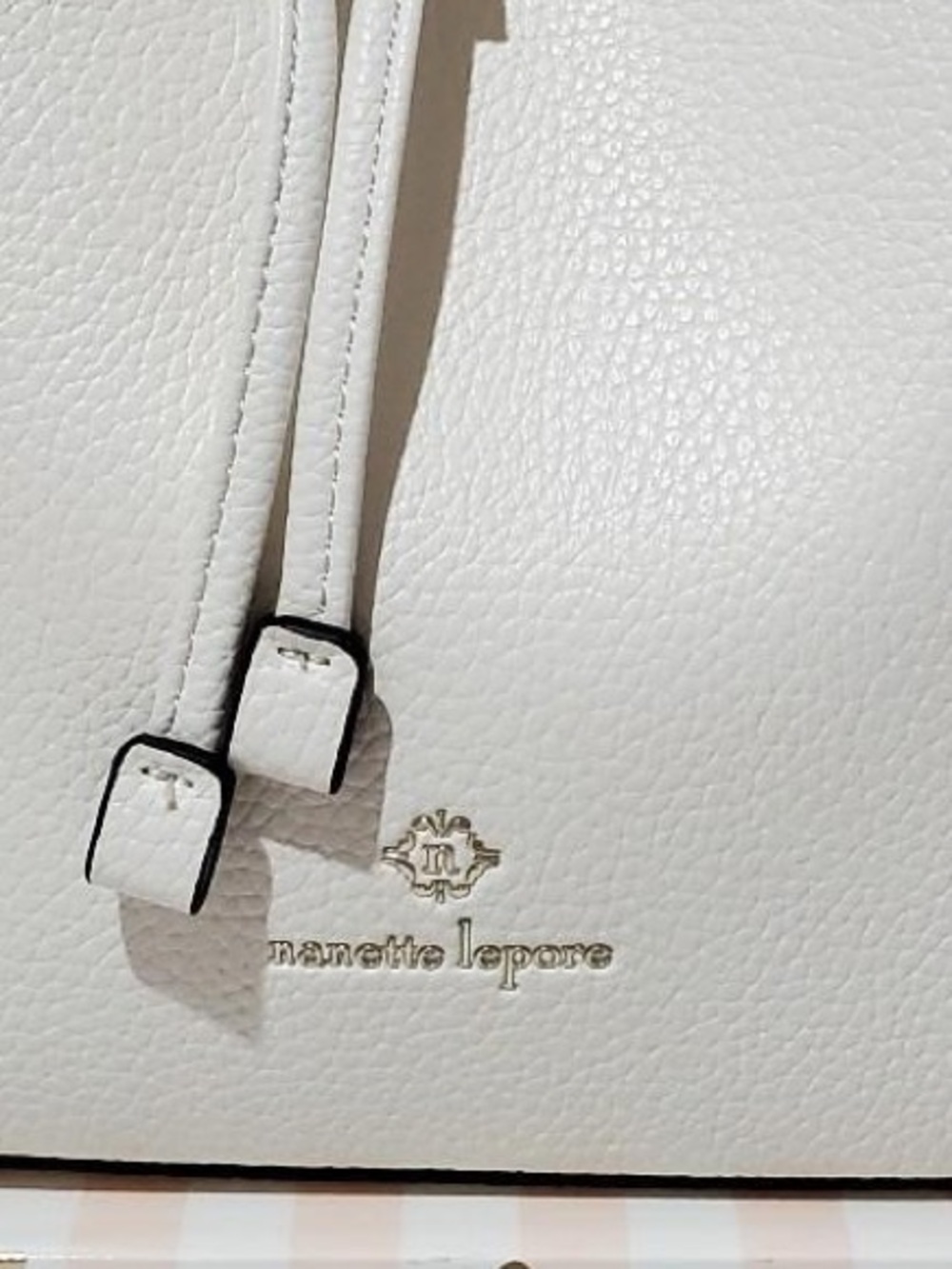 White Pebbled Leather Drawstring Bucket Bag - Picture 10 of 10